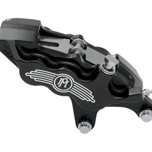 Performance Machine Right Hand Front 6 Piston Caliper – Black Contrast Cut. Fits most Big Twin 1984-1999 & Sportster 1984-1999 Models with 11.5in. Disc Rotor.